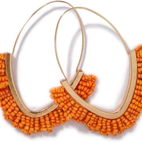 V-Shaped Beaded Dangle Earrings - Statement Drop Fringe Earrings, Boho Handmade - Picture 1 of 8